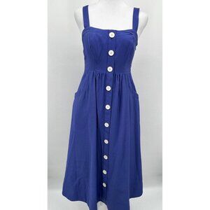 Anthropologie Maeve Rosemary Midi Dress Blue Size 0 Button Front Pockets Lined